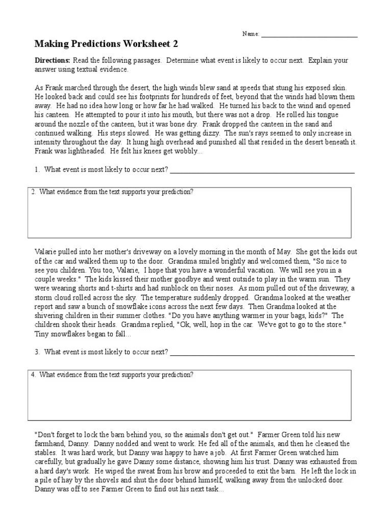 What is the probability that the number cube will land on 3 or 4? Making Predictions Worksheet 02 Pdf Nature