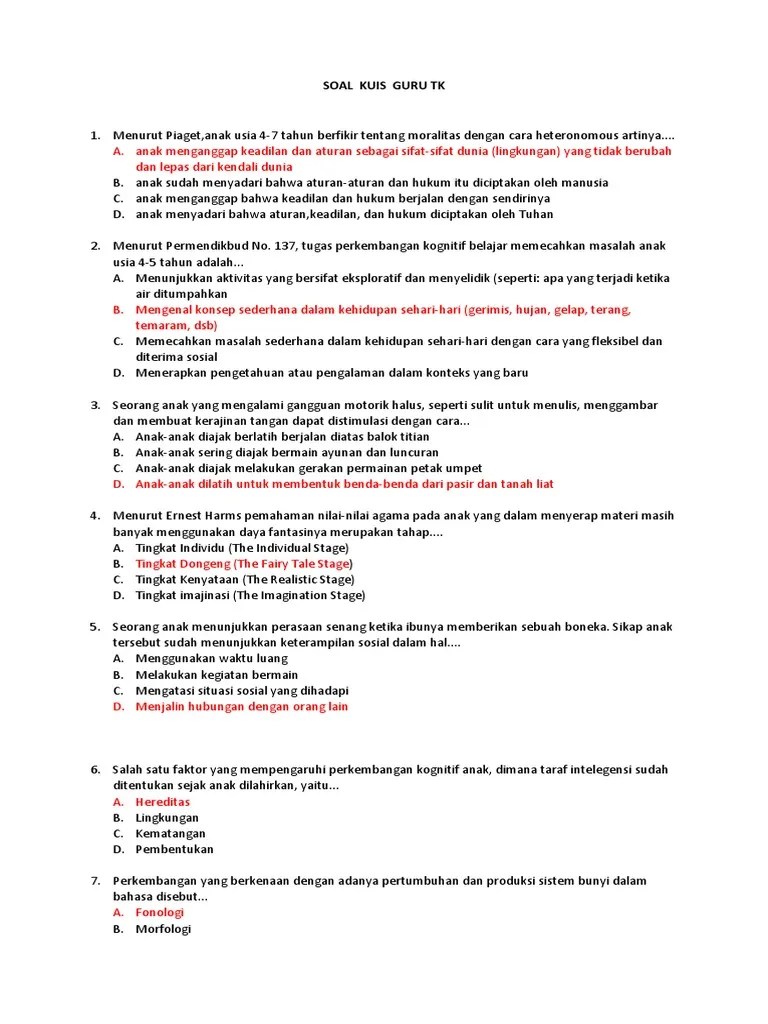 Soal Kuis Guru TK | PDF