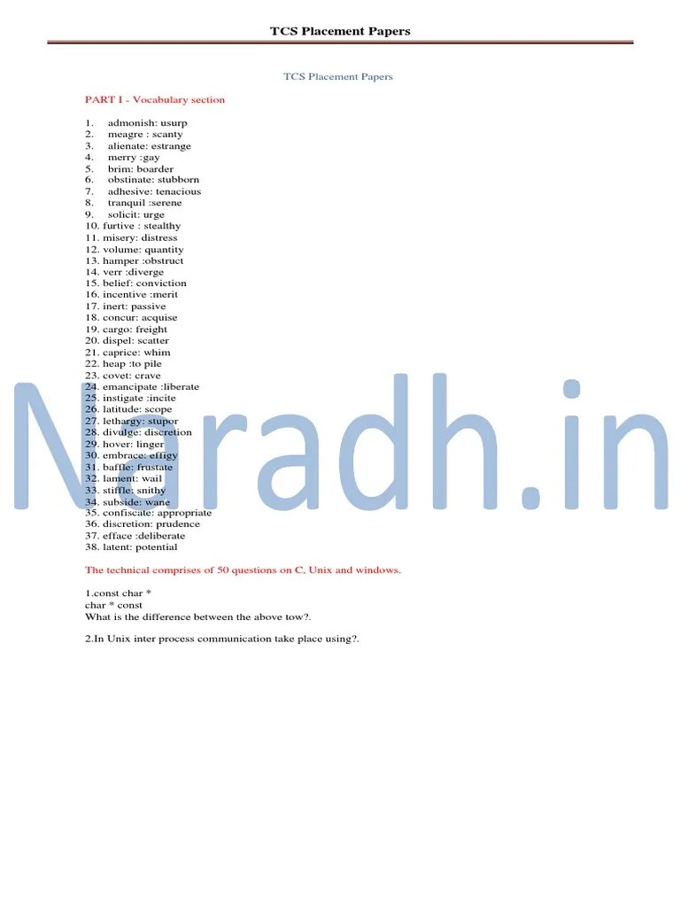 TCS Placement Papers: A Comprehensive Collection Of Questions From TCS ...