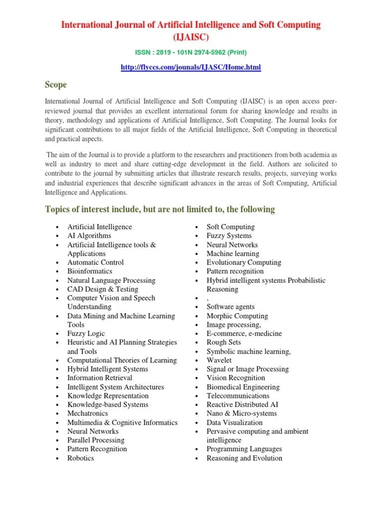 International Journal Of Artificial Intelligence And Soft Computing (IJAISC) | PDF | Artificial ...