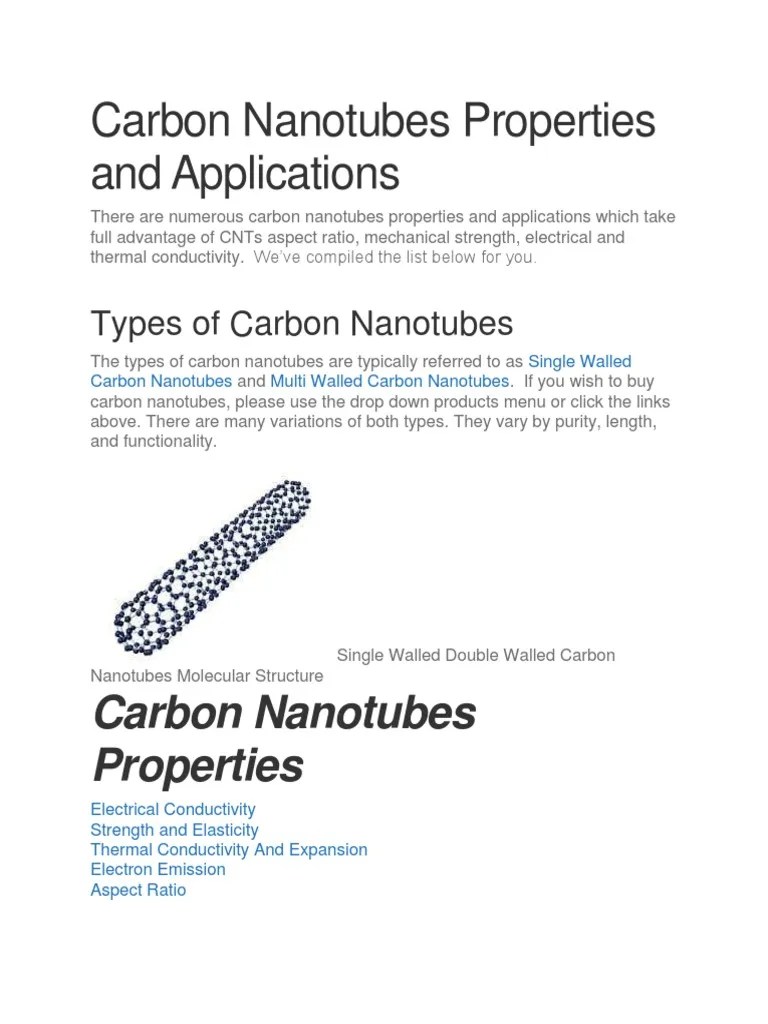 Carbon Nanotubes Properties And Applications | PDF | Carbon Nanotube ...