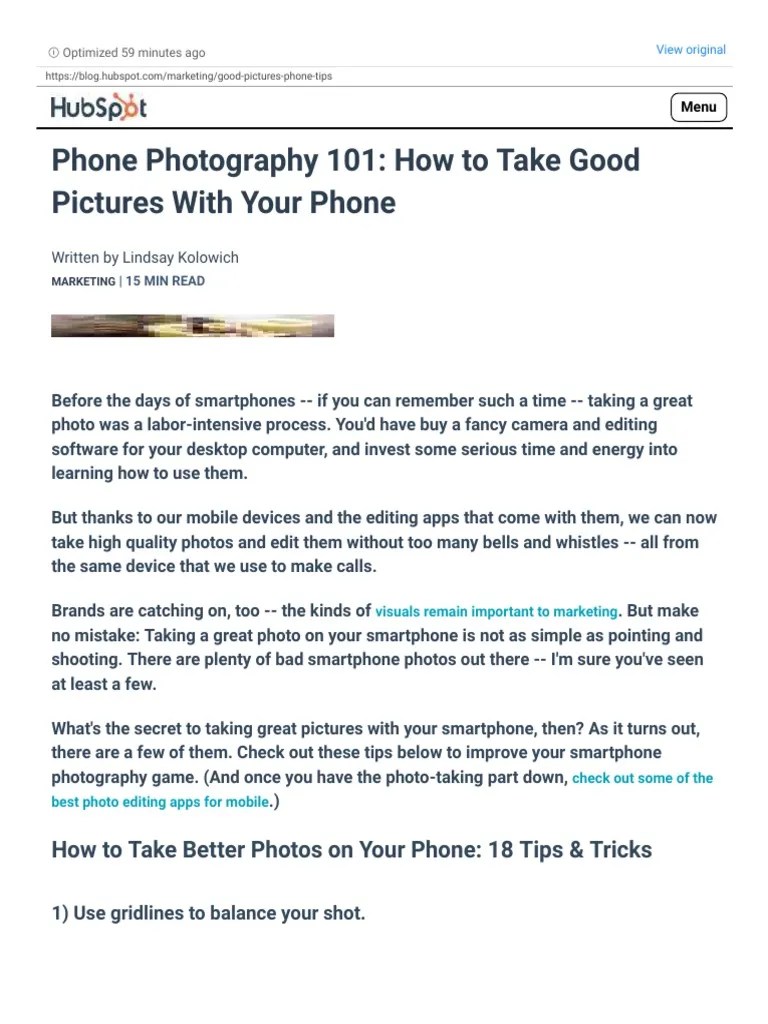 How To Take Good Pictures With Your Phone | PDF | Smartphone | Camera