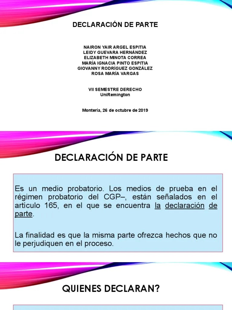 La Declaración De Parte Como Medio De Prueba Autónomo Y Su Importancia Para Garantizar El ...