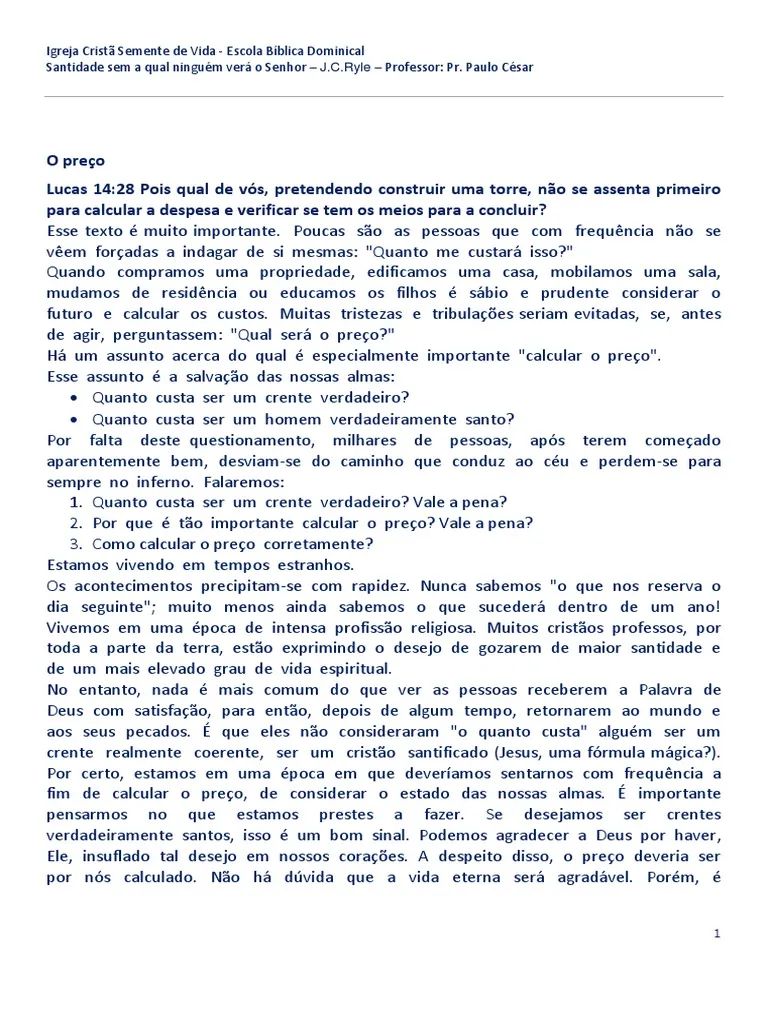 Santidade Sem A Qual Ninguém Verá Ao Senhor | PDF | Santo | Jesus