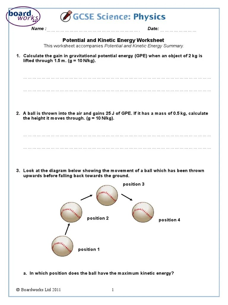 Explore energy with this helpful info sheet! Potential And Kinetic Energy Worksheet 1452167475 Pdf Kinetic Energy Mass