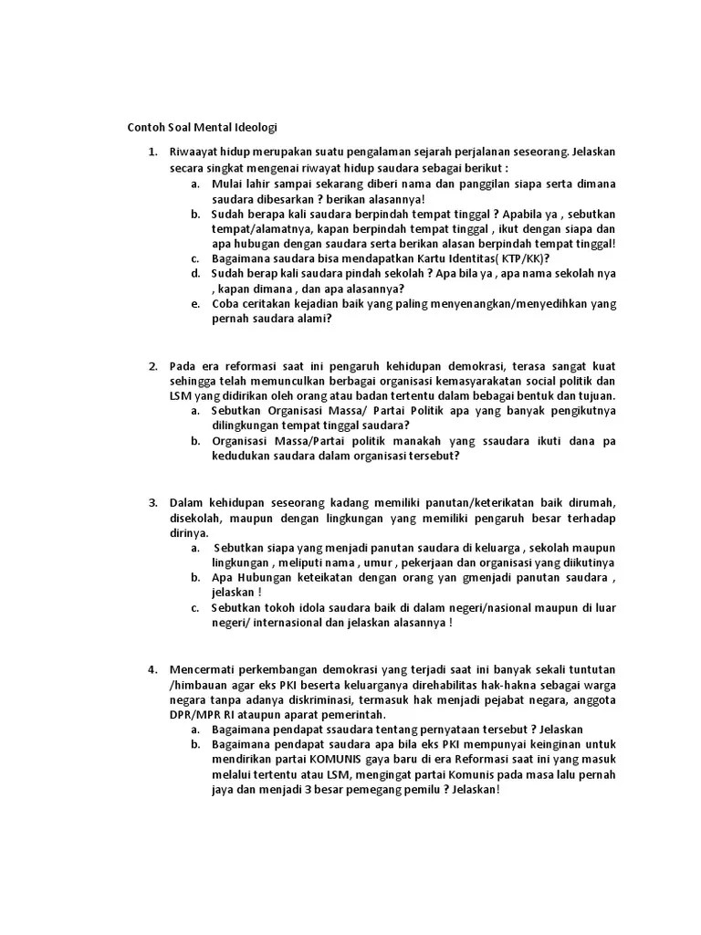 Soal Dan Jawaban Tes Mental Ideologi