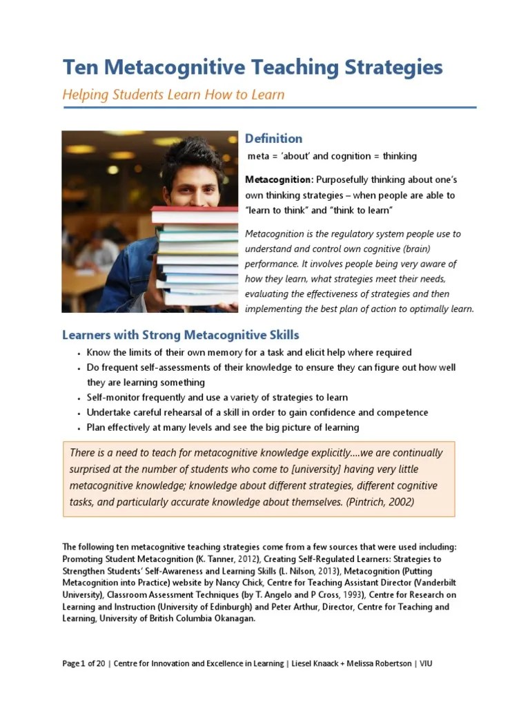 Ten Metacognitive Teaching Strategies | Download Free PDF ...