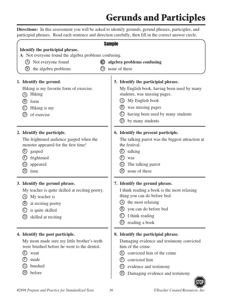 If the participle is part of a participial phrase . Gerunds Pdf Grammar Linguistics
