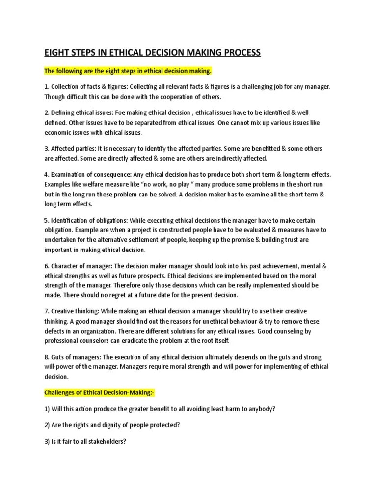 A Comprehensive Guide To Ethical Decision-Making: Eight Steps In The Process, Factors To ...