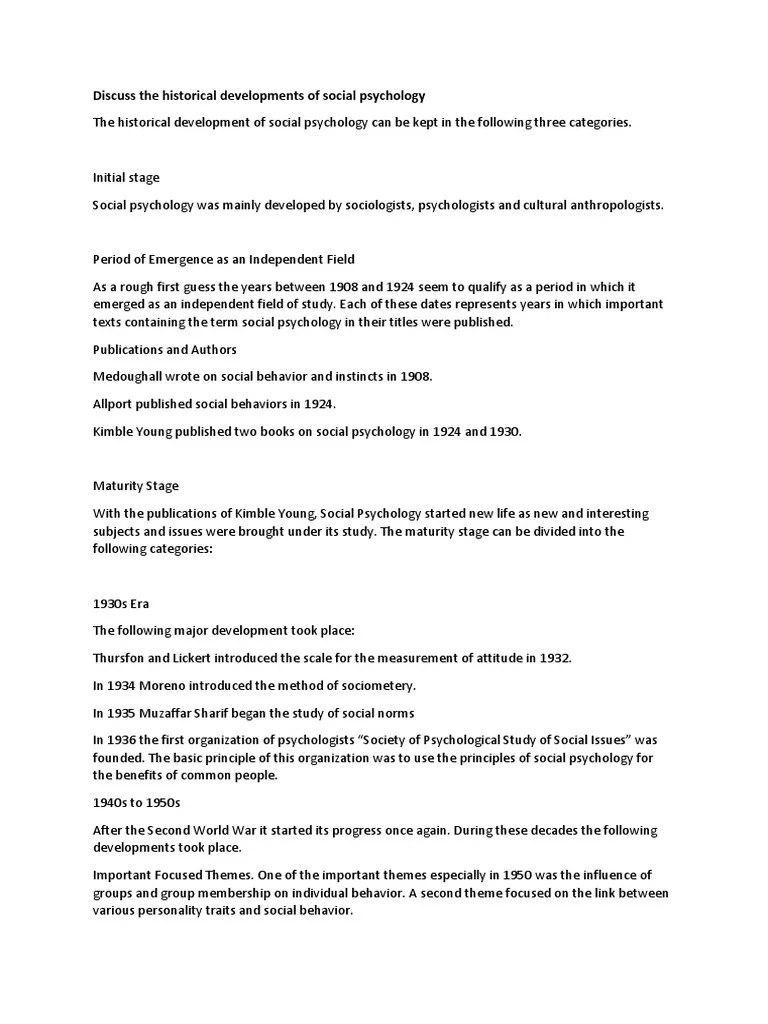 Historical Developments Of Social Psychology | PDF | Social Psychology | Psychology