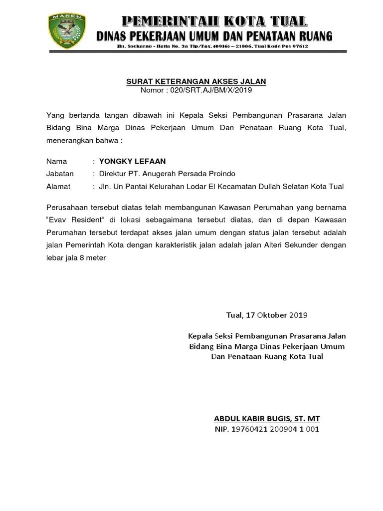 Surat keterangan kehilangan dari kepla desa/ kelurahan. Surat Keterangan Akses Jalan Pdf