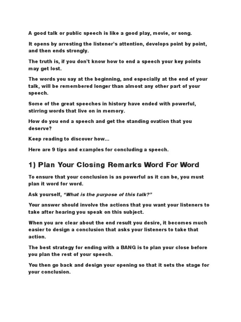A Good Talk Or Public Speech, How To End | PDF | Applause | Public Speaking
