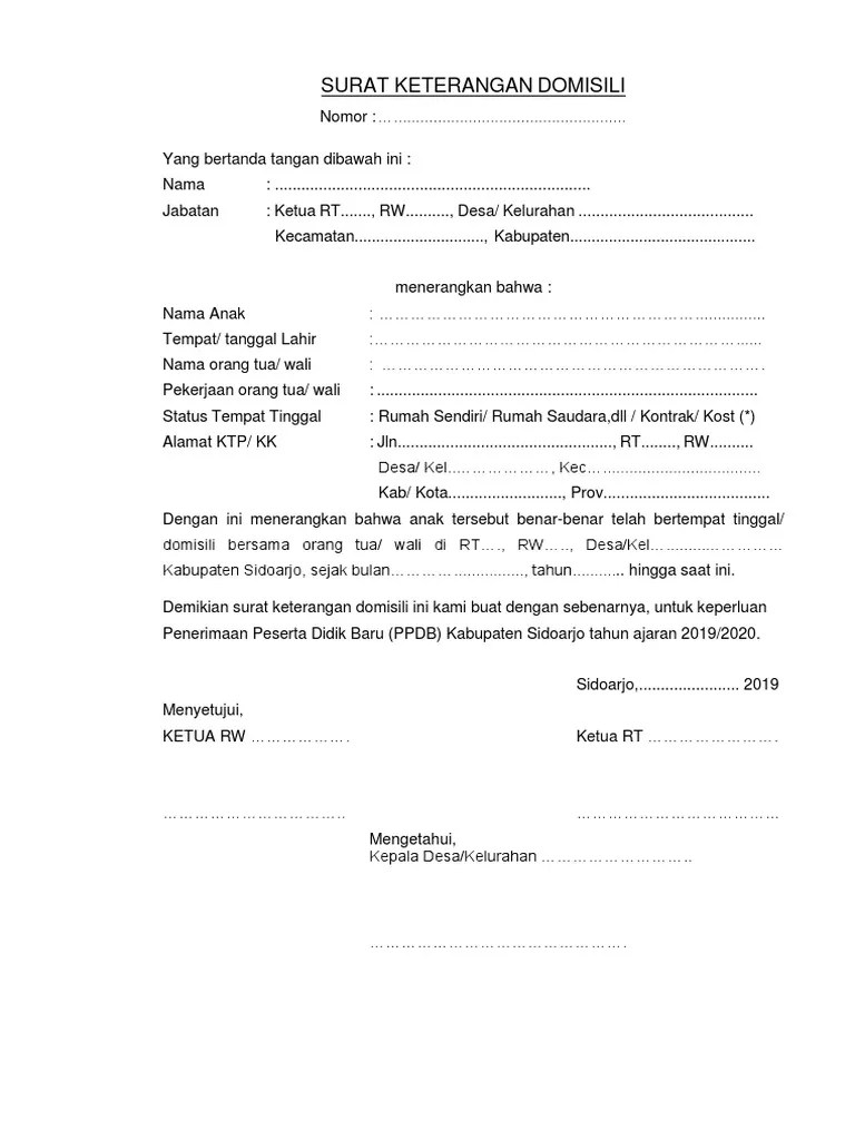 Contoh Surat Permohonan Domisili 