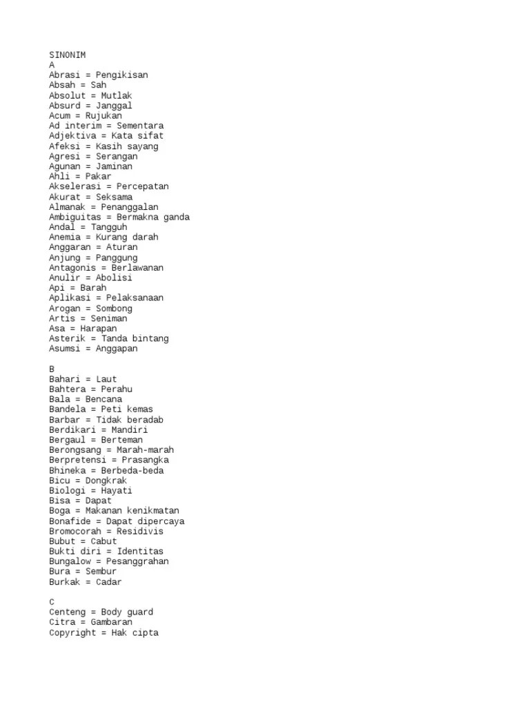 Sinonim Bahasa Indonesia | PDF