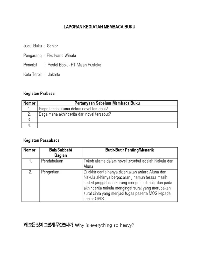 Contoh Laporan Membaca Buku Fiksi Per Bab Nusagates Contoh laporan hasil kegiatan membaca buku pengayaan.