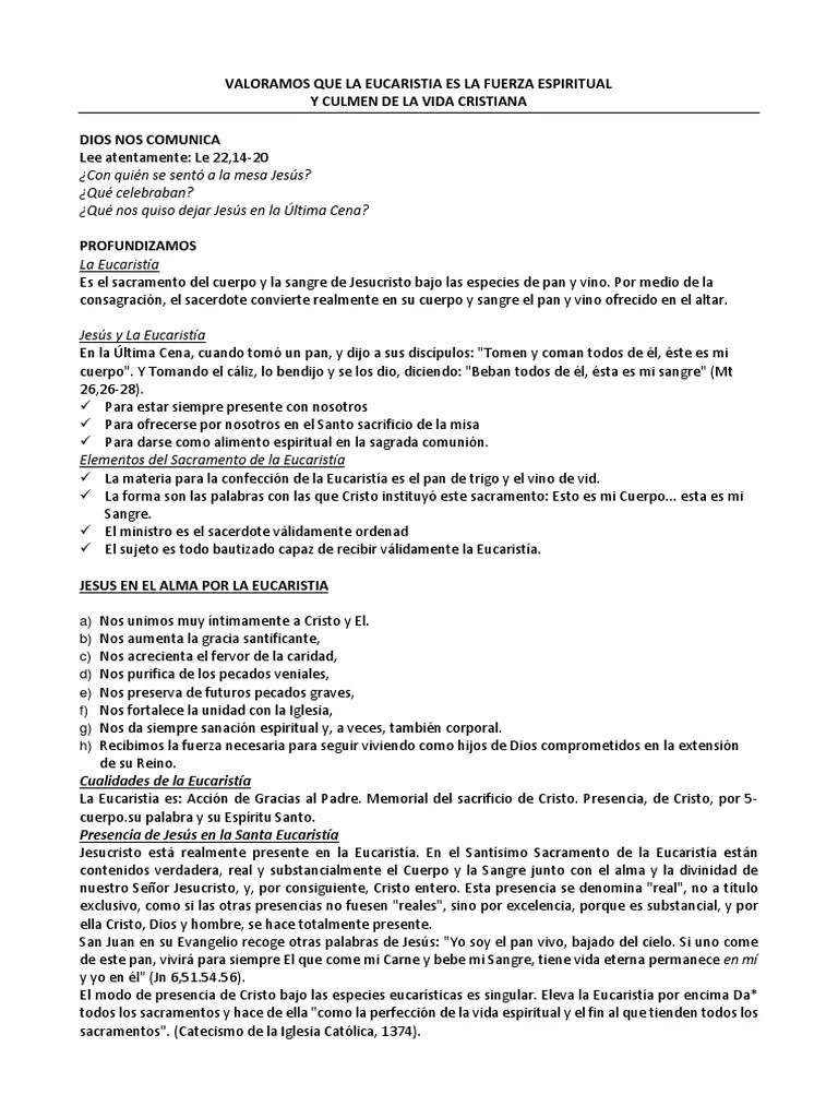 La Eucaristia 3ro | PDF | Sacramentos | Eucaristía