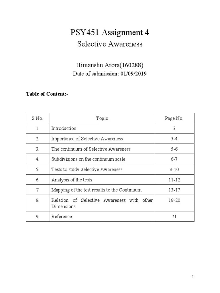 PSY451 Assignment 4: Selective Awareness | PDF | Awareness | Attention
