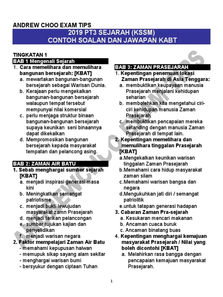 Soalan Struktur Sejarah Tingkatan 3 Kssm - Format Baharu Dan Contoh Soalan Pt3 2019
