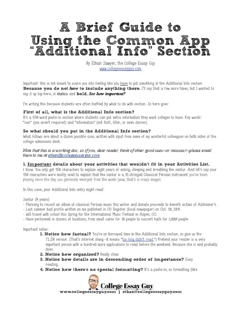 A Guide To Effective Uses Of The Common Application Additional ...