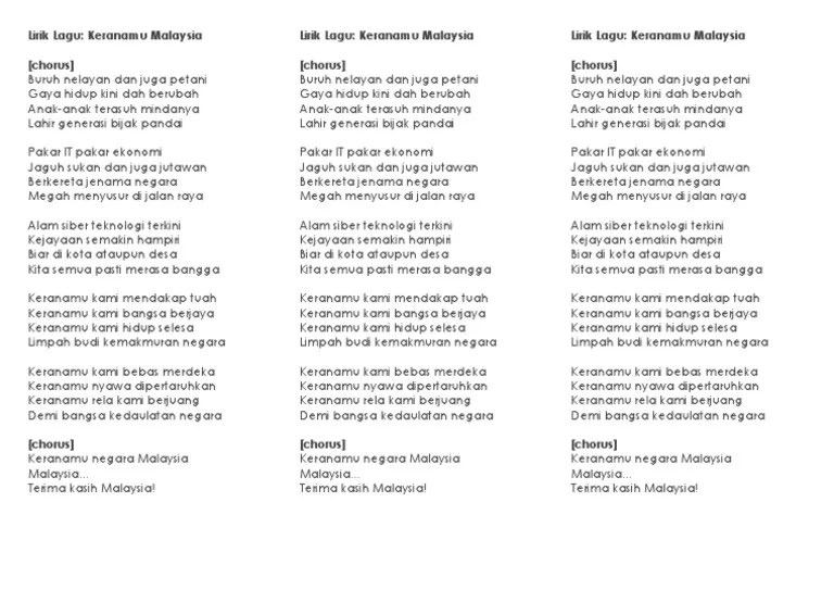 Mar 06, 2021 · berkaitan dengan lagu patriotik keranamu malaysia. Lirik Lagu Keranamu Malaysia Pdf