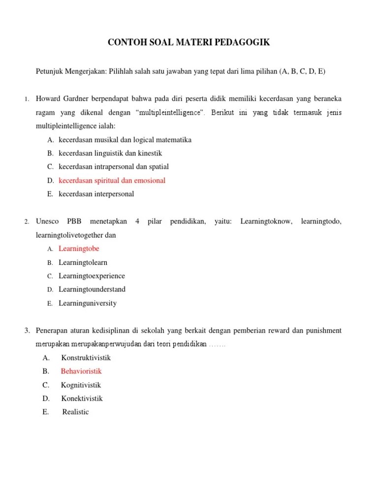 100 soal persiapan ujian seleksi ppg 2018 kompetensi pedagogik. Soal Soal Ppg Pedagogik Pdf
