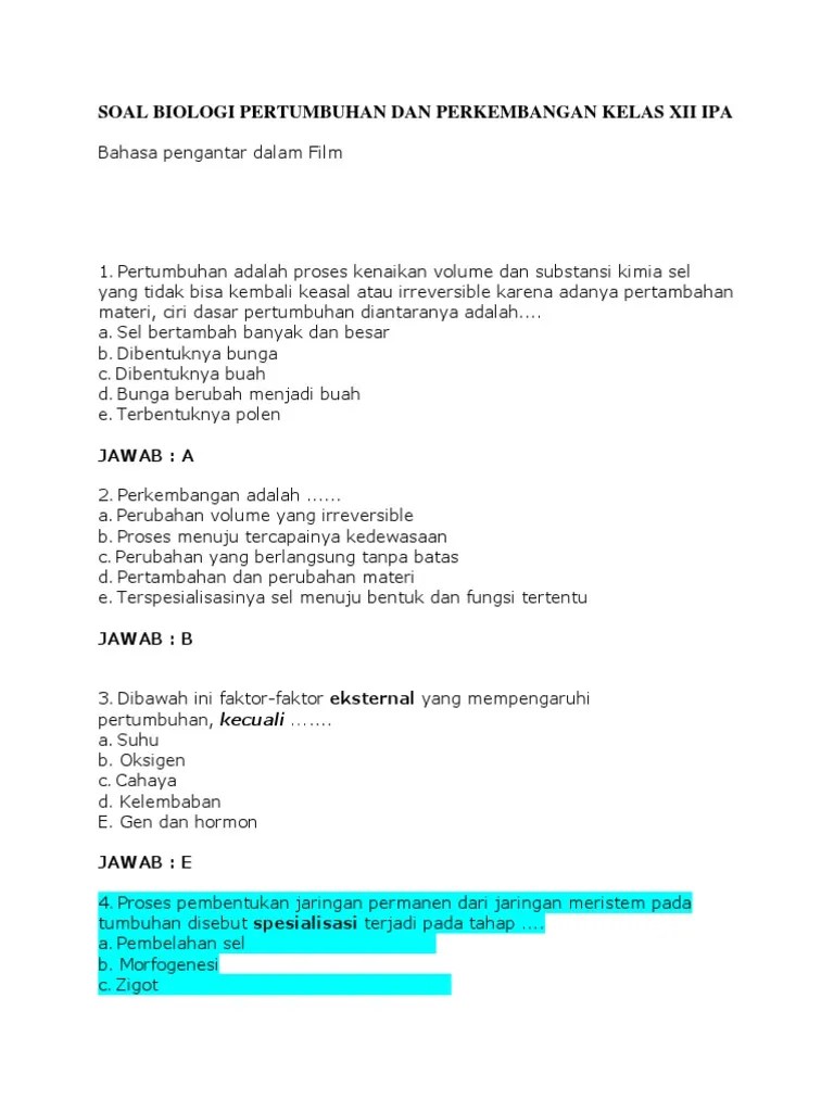 Soal biologi pertumbuhan dan perkembangan kelas xii ipa. Kumpulan Soal Biologi Pertumbuhan Dan Perkembangan Beinyu Com