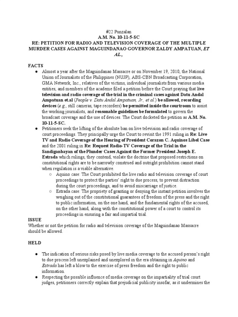 #22 Punzalan Re - Petition For Radio And Television Coverage Of The ...