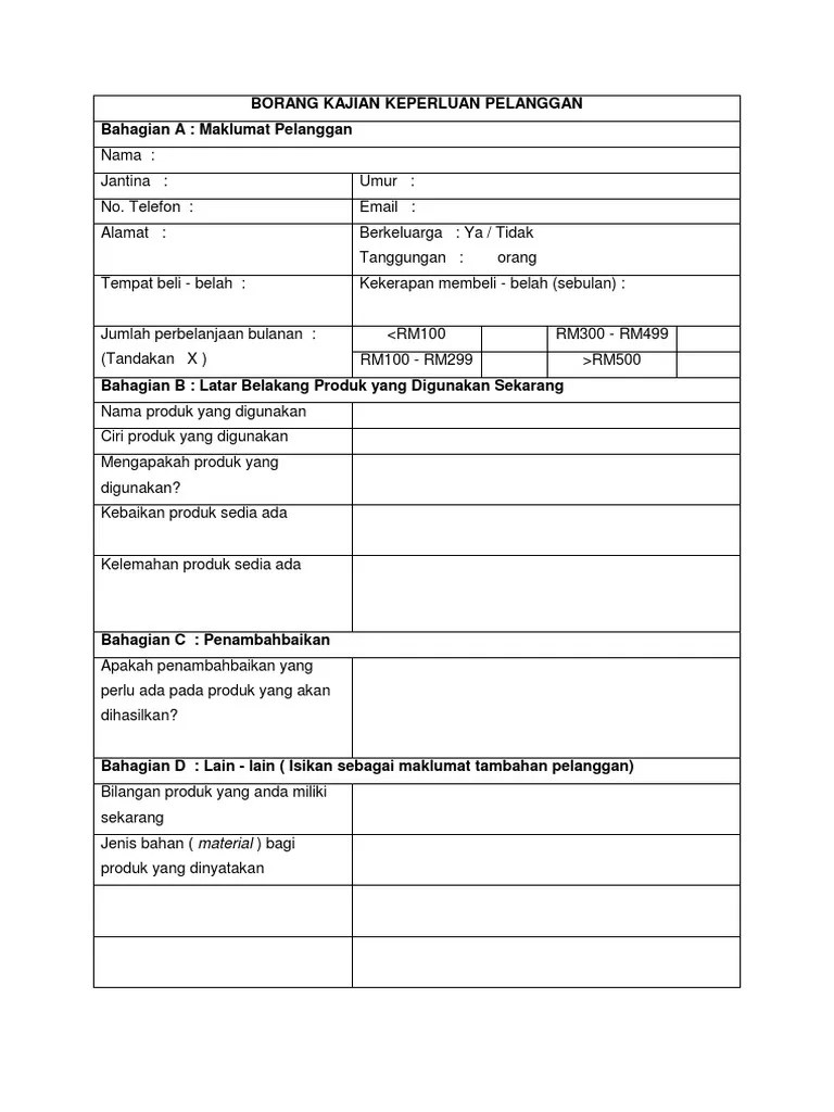 Kerja kursus reka bentuk teknologi (rbt) tingkatan 3 tajuk: Borang Kajian Keperluan Pelanggan Pdf