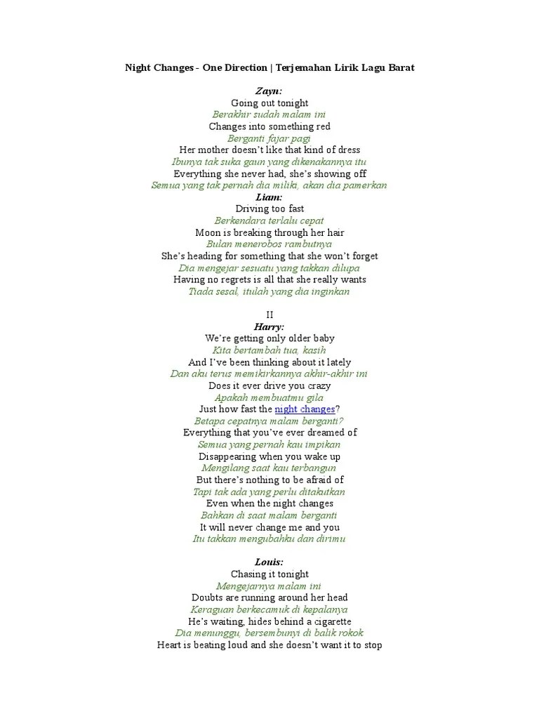 Admin tidak menyedikan link download lagu night changes dan terjemahannya one direction . Terjemahan Lagu Odt Pdf