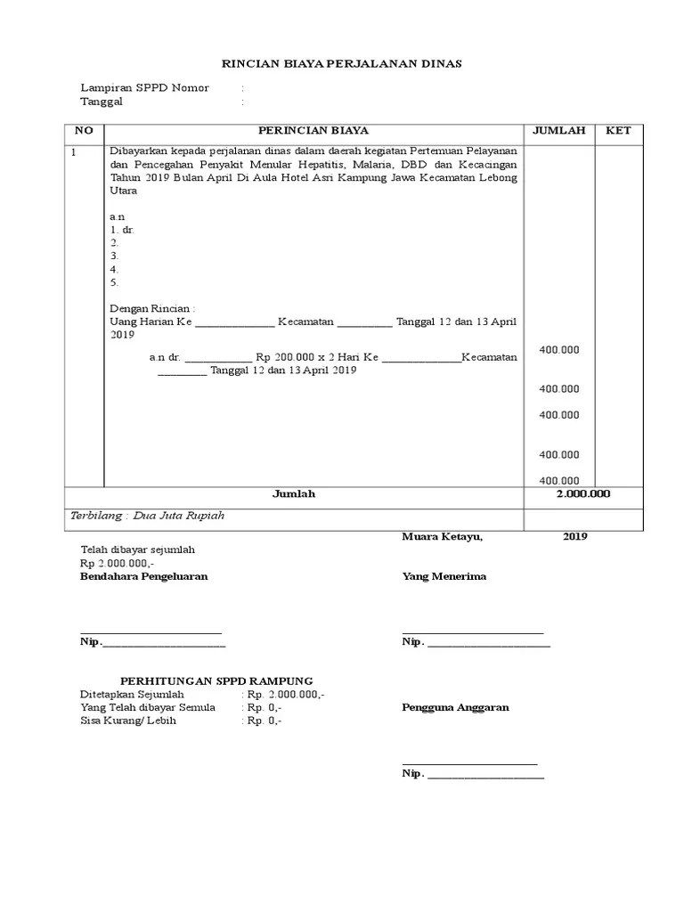 Rincian Biaya Perjalanan Dinas | PDF