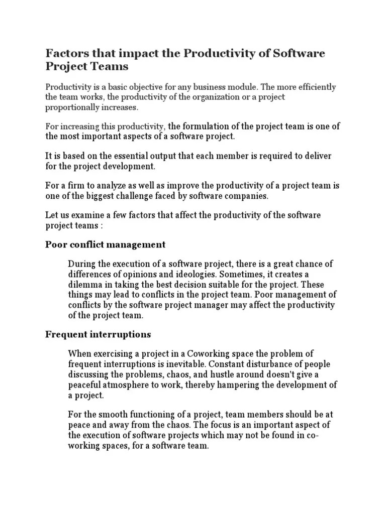Factors That Impact The Productivity Of Software Project Teams | PDF ...