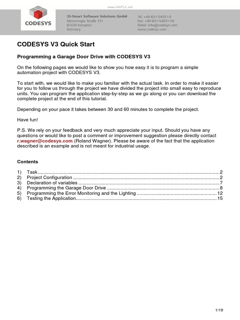 CODESYS V3 Quick Start: Programming A Garage Door Drive With CODESYS V3 | Download Free PDF ...