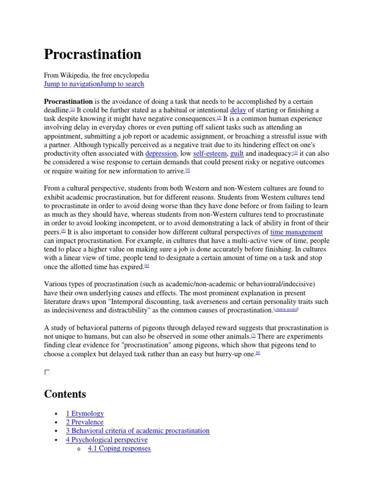 Procrastination: Jump To Navigationjump To Search | PDF | Procrastination | Professional Skills