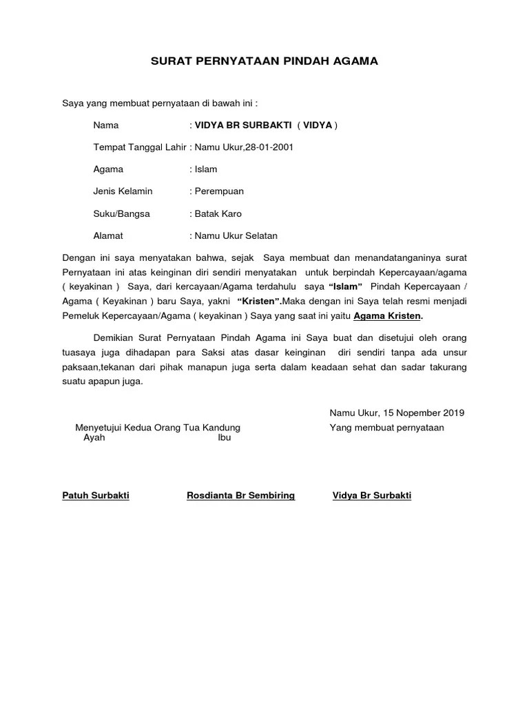 Surat Persetujuan Orang Tua Dah Agama 