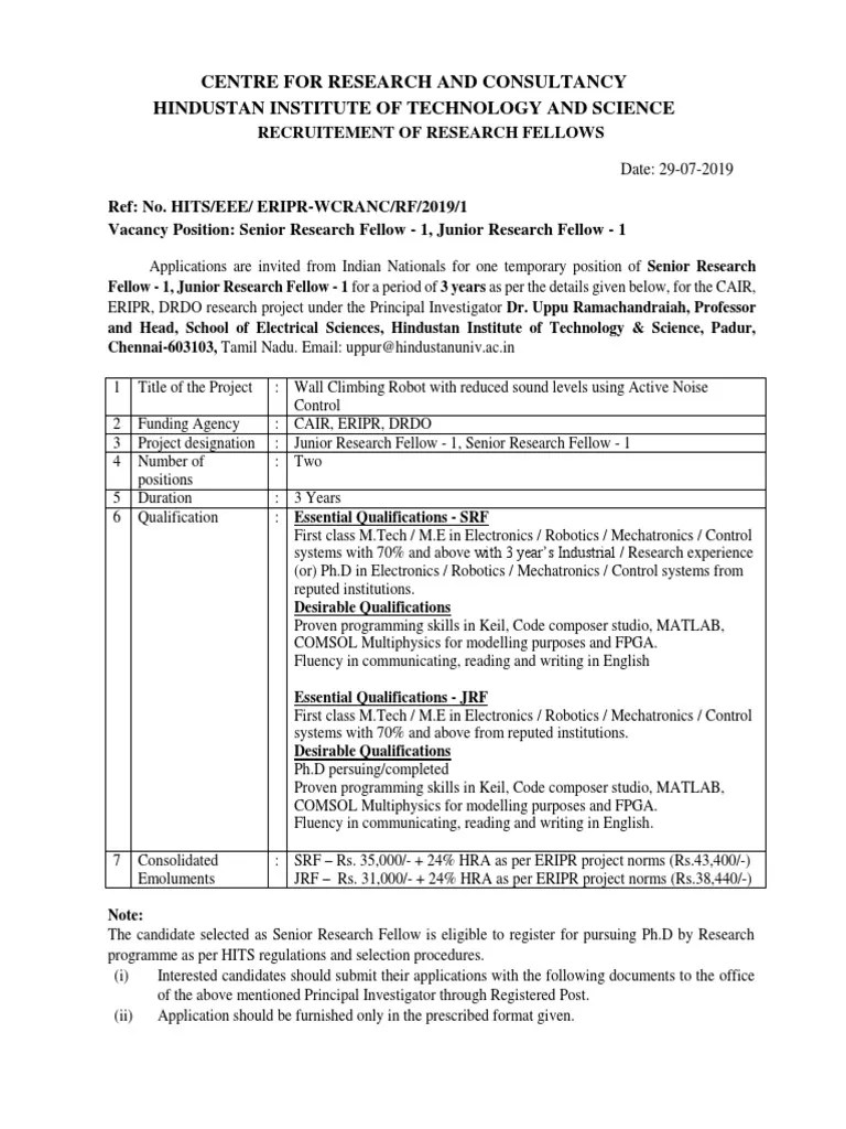 Jrf Srf Advt And Application Form Pdf Doctor Of Philosophy