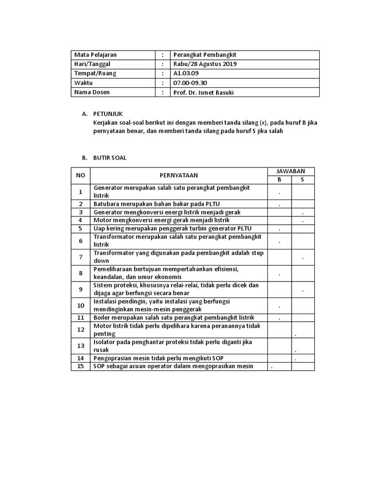 Teks prosedur menjadi salah satu materi dalam mata pelajaran bahasa indonesia. Contoh Soal Benar Salah Pdf