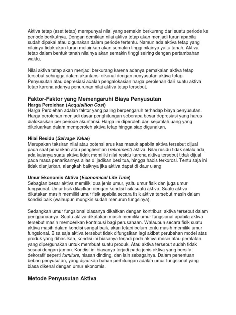 15.07.2021 · kurangi nilai sisa $1.000, bagi sisa $10.000 dengan 10, dan kurangi biaya penyusutan $1.000 setiap tahun selama 10 tahun. Penyusutan Aktiva Tetap Pdf