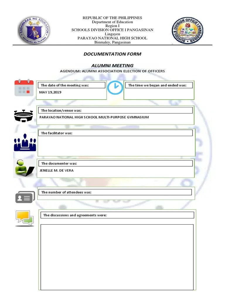 Documentation Form Alumni Meeting: Agendum: Alumni Association Election Of Officers | PDF ...