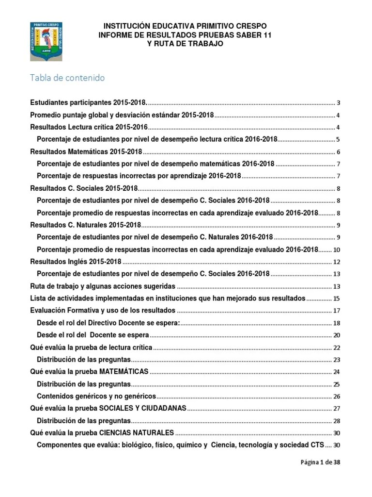 Saber 11 Resultados | PDF | Evaluación | Salón De Clases