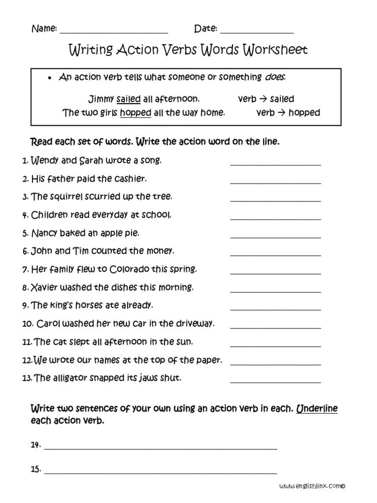 Cognitive skills at a glance. Writing Action Verbs Words Worksheet Pdf Syntax Languages