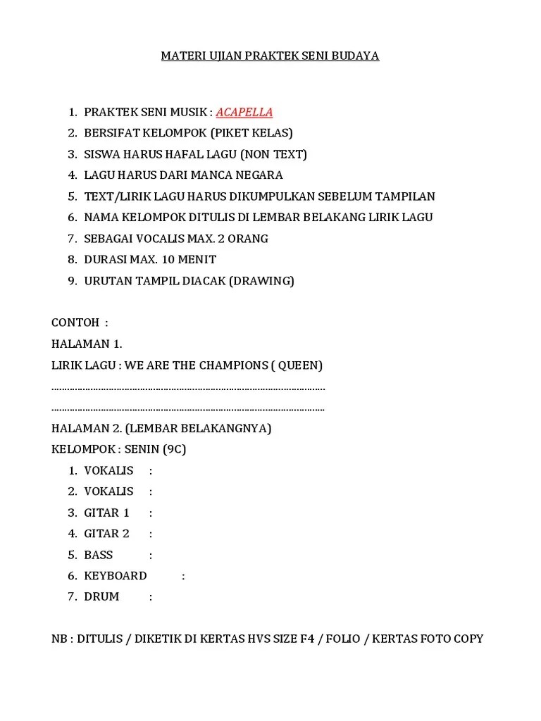 Materi Ujian Praktek Seni Budaya
