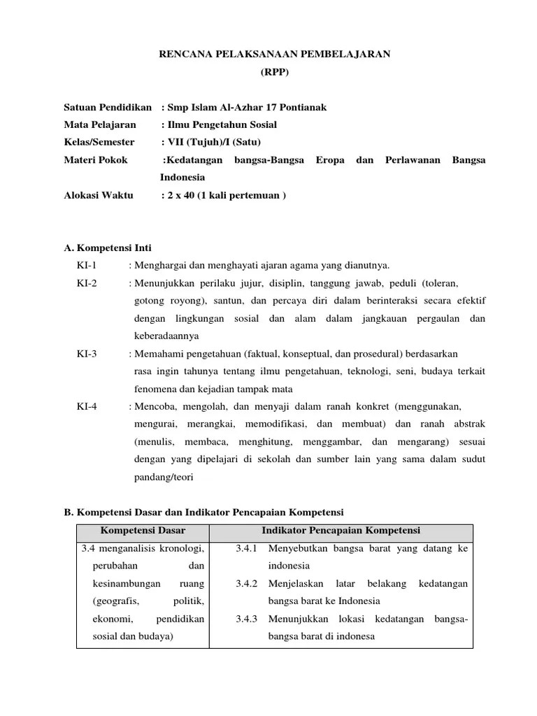 RPP Ips Kedatangan Bangsa Barat Ke Indonesia | PDF