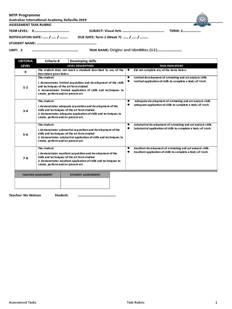 2019 Assessment Task Rubric Year 9 Unit 2 | Download Free PDF | Rubric ...