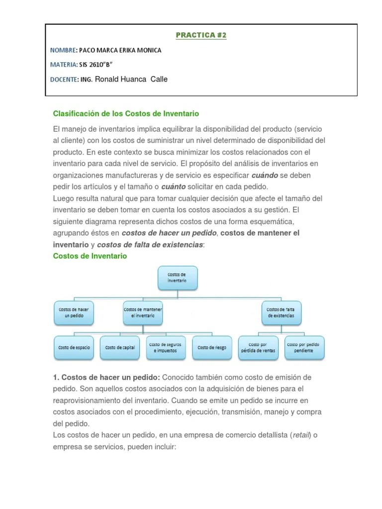 Clasificación De Los Costos De Inventario | PDF | Inventario | Costo