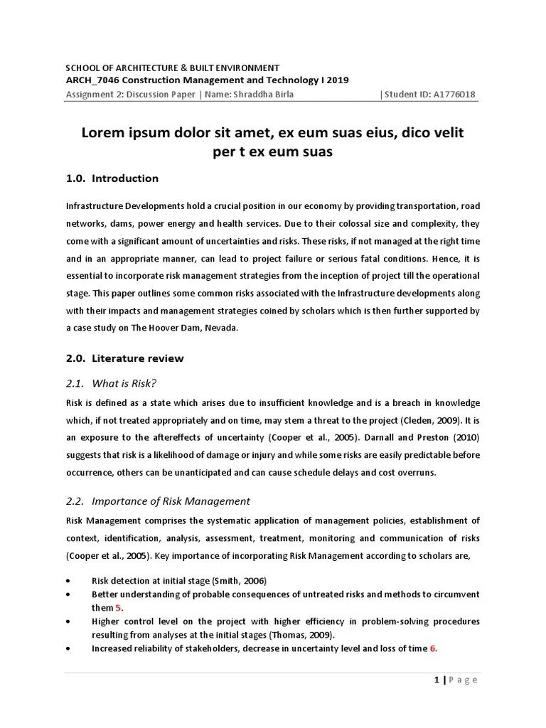 Risks And Risk Management Strategies Associated With Infrastructure ...