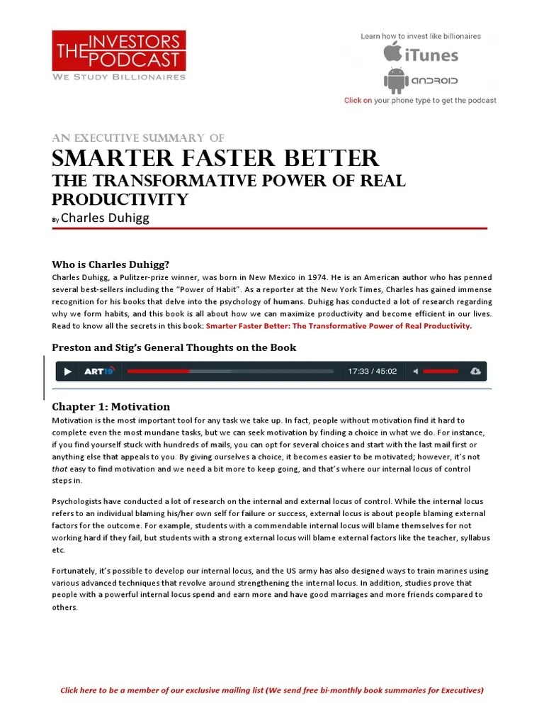 Smarter Faster Better Charles Duhigg PDF | PDF | Motivation | Motivational