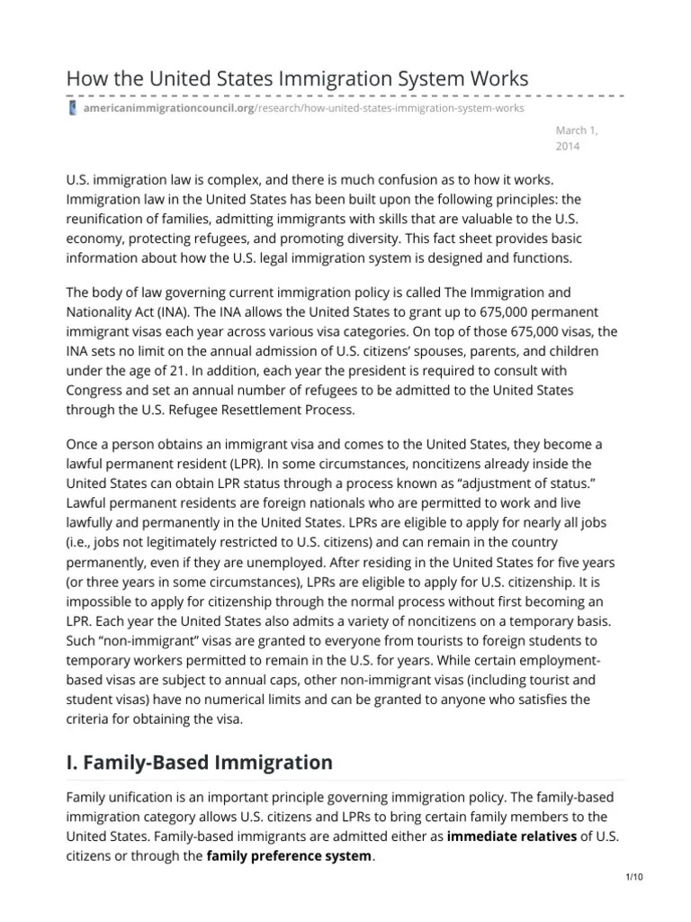 How The United States Immigration System Works | PDF | Immigration To The United States ...