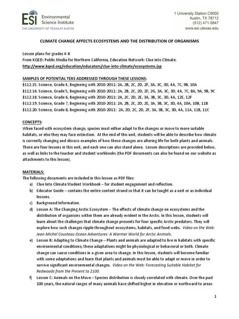 072 Lesson Plan Climate Change Affects Ecosystems | PDF | Greenhouse Effect | Ecology