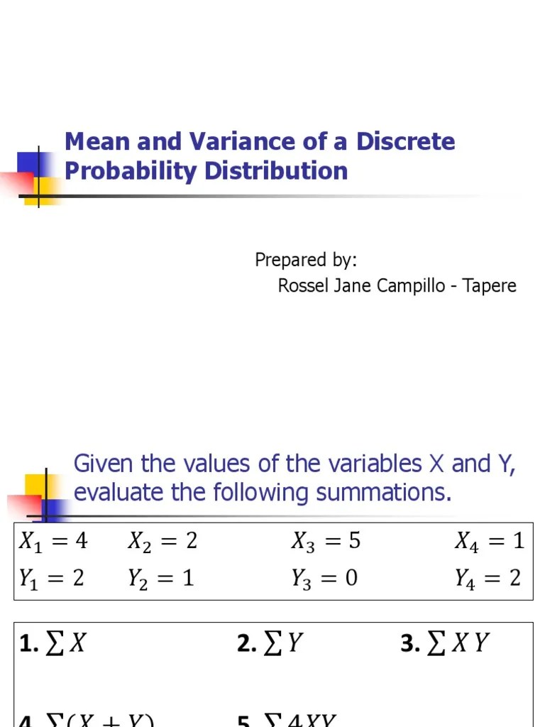 Mean And Variance | PDF | Variance | Expected Value