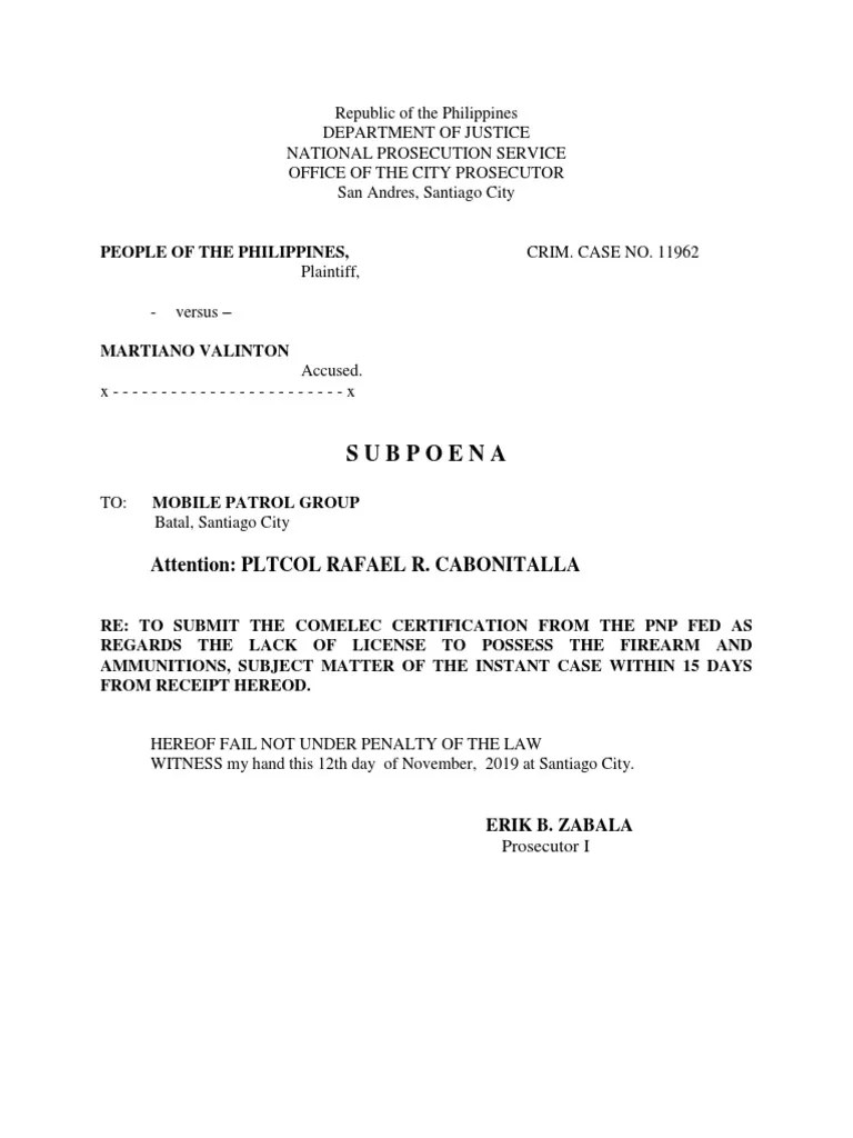 Subpoena To Submit | PDF | Prosecutor | Witness